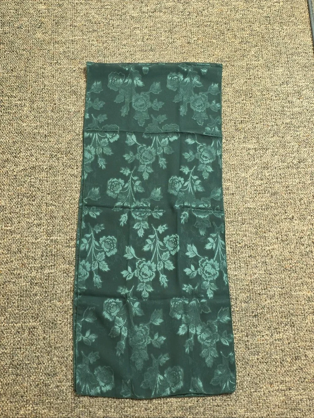 Cejon Accessories Deep Green Satin Jacquard Floral Oblong Scarf